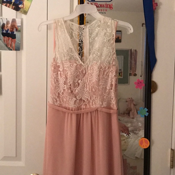 pink and white lace prom dress